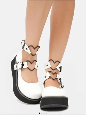 Women's Demonia Sprite 02 Platform White Vegan Leather Mary Janes 9